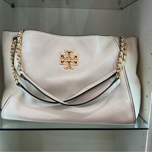 Tory Burch triple compartment tote Light cream  Pebbled leather and Gold metal